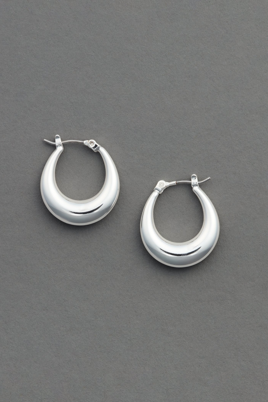 silver tone oval hoop earring